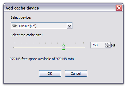 Add cache device dialog