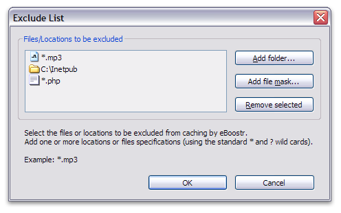 Exclude list settings dialog